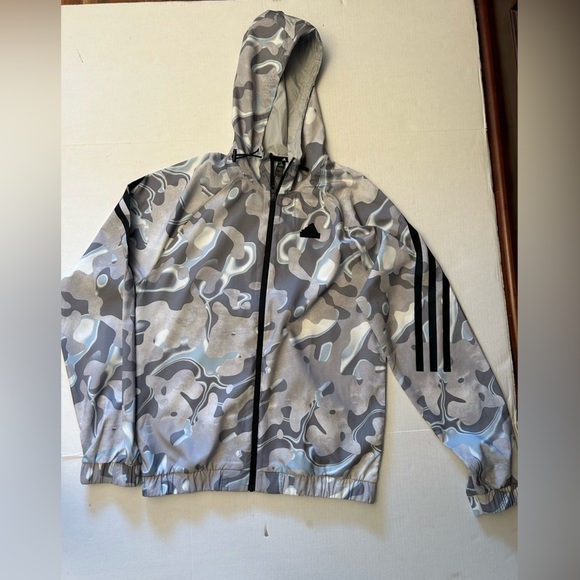 Adidas mens track white & grey all over print lightweight hoodie Sz-XS. Z9 - Picture 4 of 10